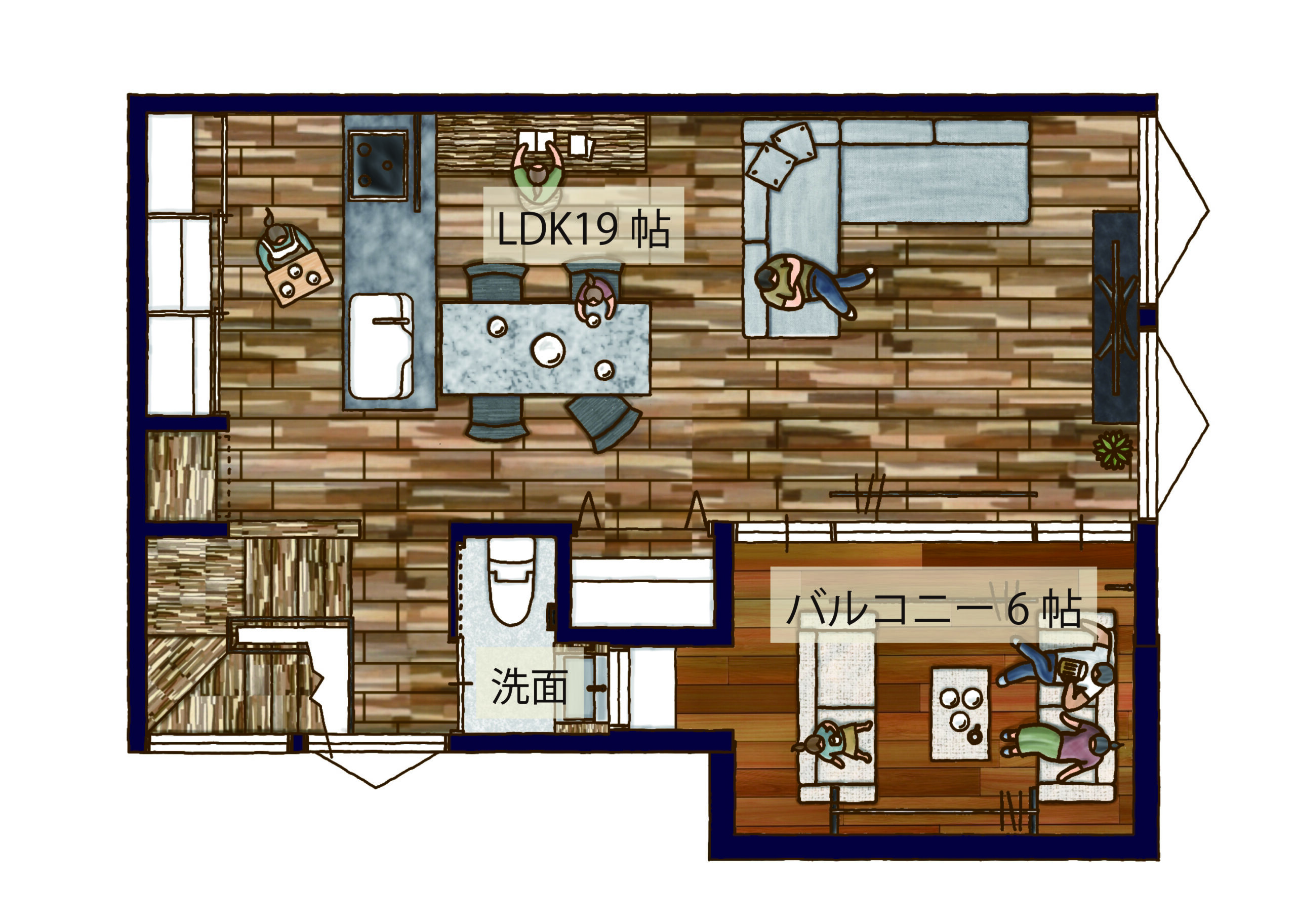 2階リビング・バルコニーのおしゃれな間取り実例｜豊橋市の注文住宅実例｜ハピナイス