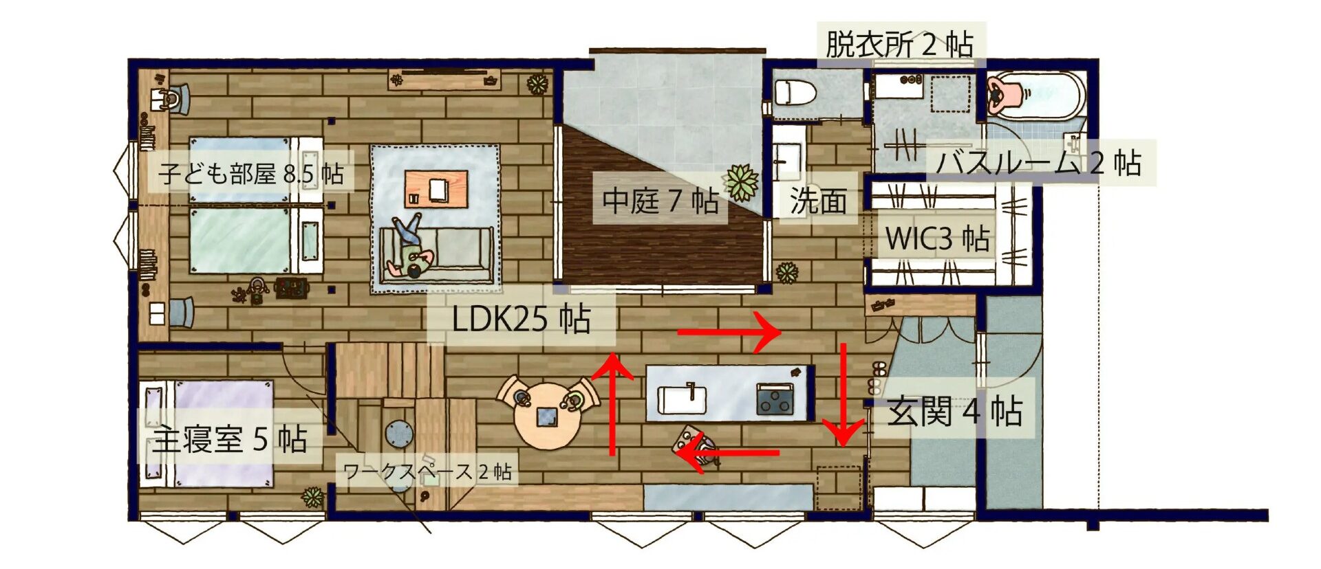 回遊動線を取り入れた間取り実例｜愛知｜ハピナイス