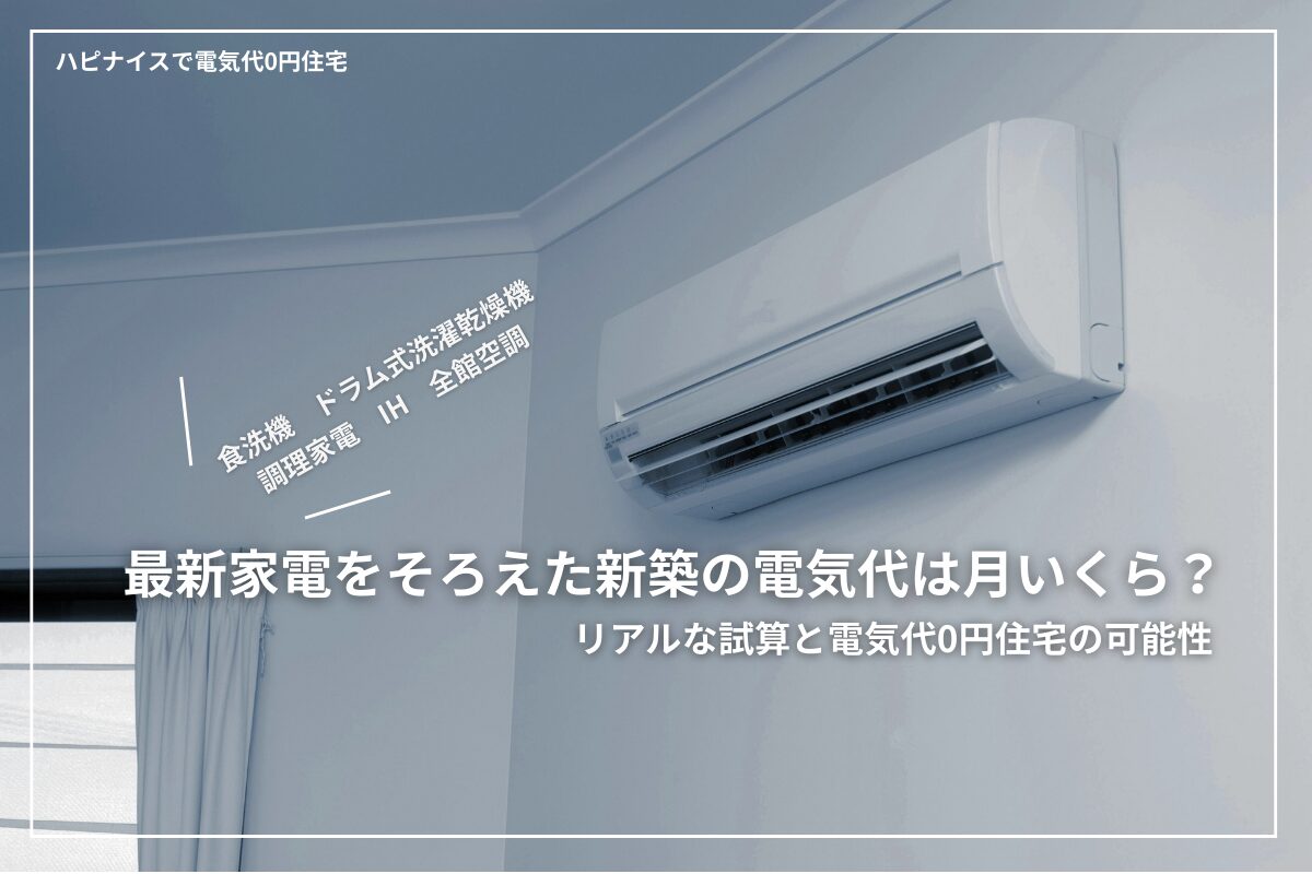 新築で最新家電をフル活用したら電気代はいくら?調理家電・ドラム式乾燥機・食洗機・全館空調・エコキュートまでリアルな電気代を試算。4人家族モデルで月額の目安を分かりやすく解説します。さらに、太陽光発電と蓄電池で電気代をゼロに近づける方法や、災害時にも強い住まいづくりのポイントも紹介します。